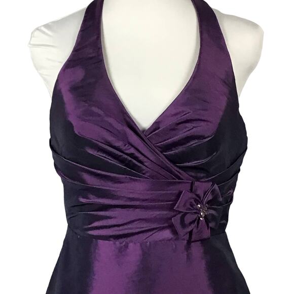 DaVinci Amethyst Plum Halter Neck Sleeveless Molded Cup Formal Cocktail Dress 12 - Picture 4 of 14